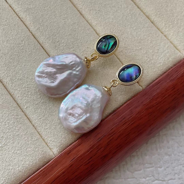 1 Pair Freshwater Pearl Copper Cat's Eye Stone Freshwater pearl earrings Solid Color Drop Earrings