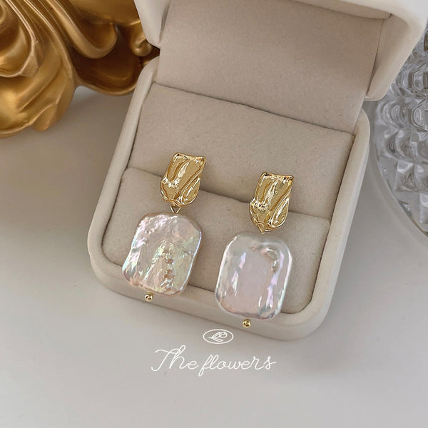 1 Pair Freshwater Pearl Copper Geometric Drop Earrings