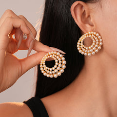 1 Pair IG Style Shiny Geometric Inlay Alloy Imitation Pearl Ear Studs