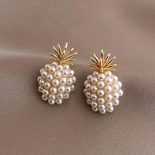 1 pair fashion pineapple alloy inlay artificial pearls gold plated women's ear studs