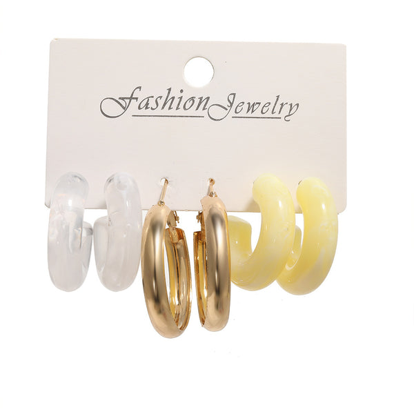 1 set fashion c shape pearl alloy resin earrings