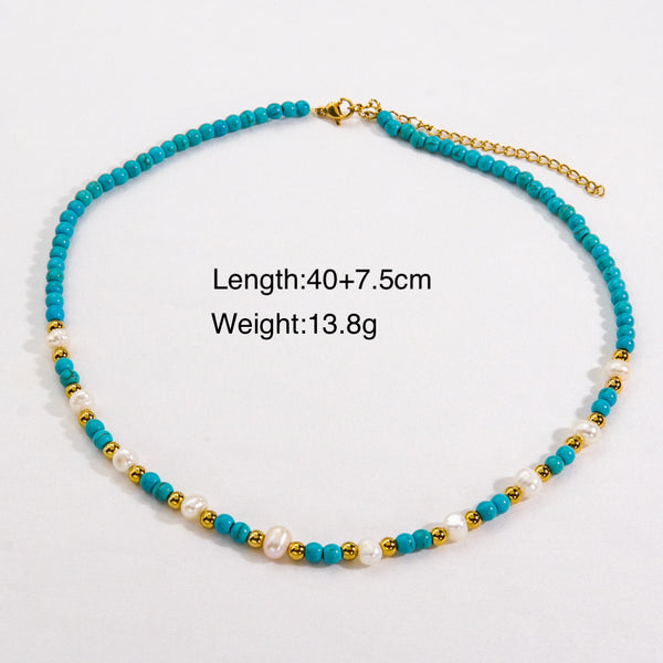 casual simple style multicolor natural stone freshwater pearl shell beaded handmade plating necklace