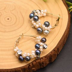 fashion geometric pearl copper inlay natural stone earrings 1 pair