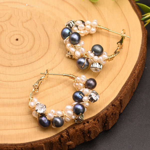 fashion geometric pearl copper inlay natural stone earrings 1 pair