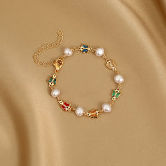 fashion heart shape butterfly alloy inlay artificial pearls rhinestones women's bracelets 1 piece