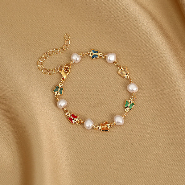 fashion heart shape butterfly alloy inlay artificial pearls rhinestones women's bracelets 1 piece