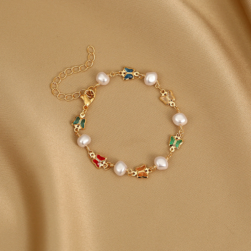 fashion heart shape butterfly alloy inlay artificial pearls rhinestones women's bracelets 1 piece