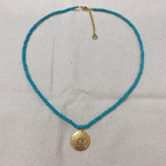 fashion eye titanium steel pearl pendant necklace