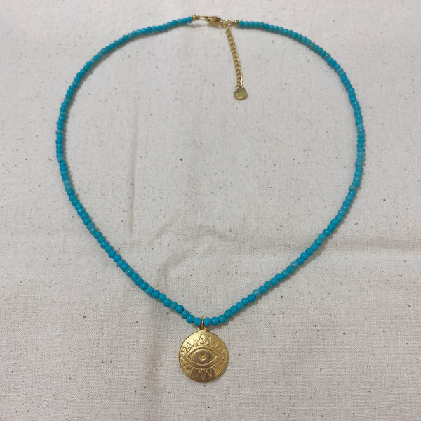 fashion eye titanium steel pearl pendant necklace