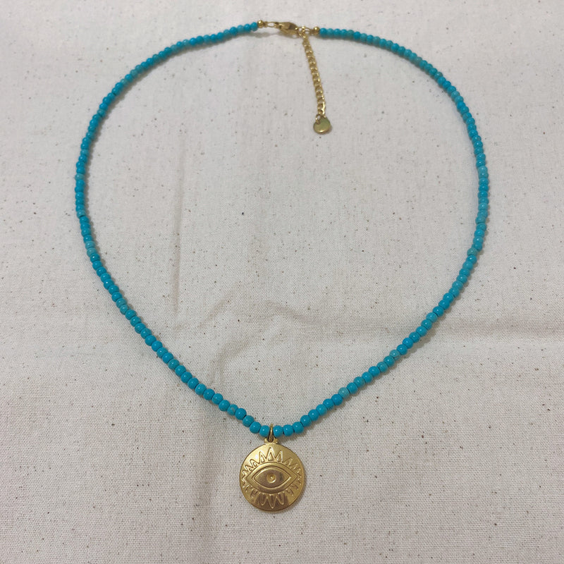 fashion eye titanium steel pearl pendant necklace