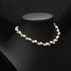Retro geometric freshwater pearl copper plating 18k gold plated necklace