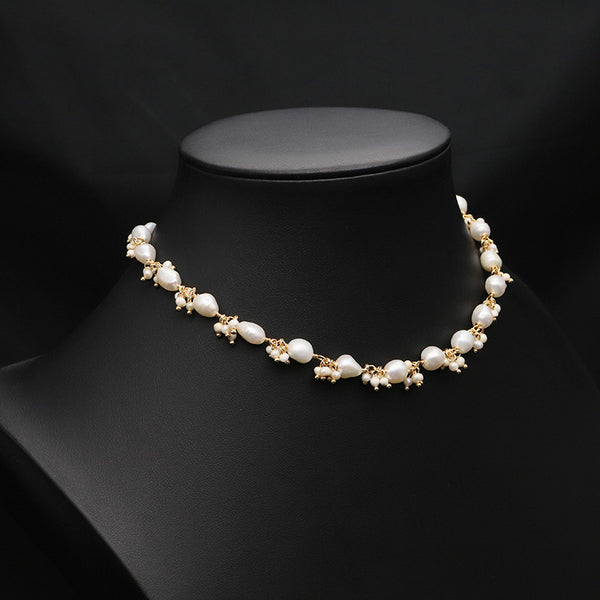 Retro geometric freshwater pearl copper plating 18k gold plated necklace