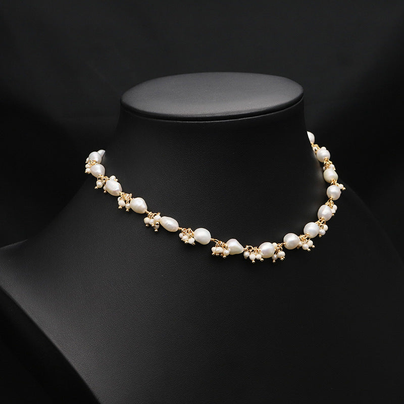 Retro geometric freshwater pearl copper plating 18k gold plated necklace